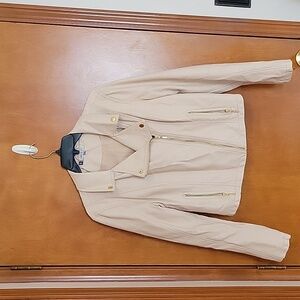 Jennifer Lopez Pink/Cream Faux Leather Jacket. Medium